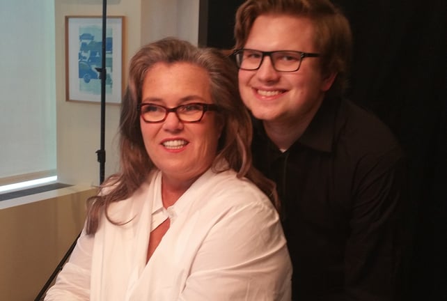 Student Kip with Rosie O'Donnell posing for a quick "photo shoot" at Ed Asner & Friends Poker Night